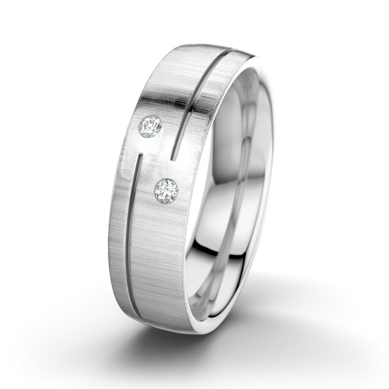 Diamantring Willem Alexander M6, Weißgold 585 quermatt, von vorn