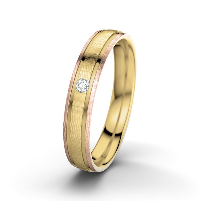 Diamantring Zeus M4, Gelbgold 585 quermatt, von vorn