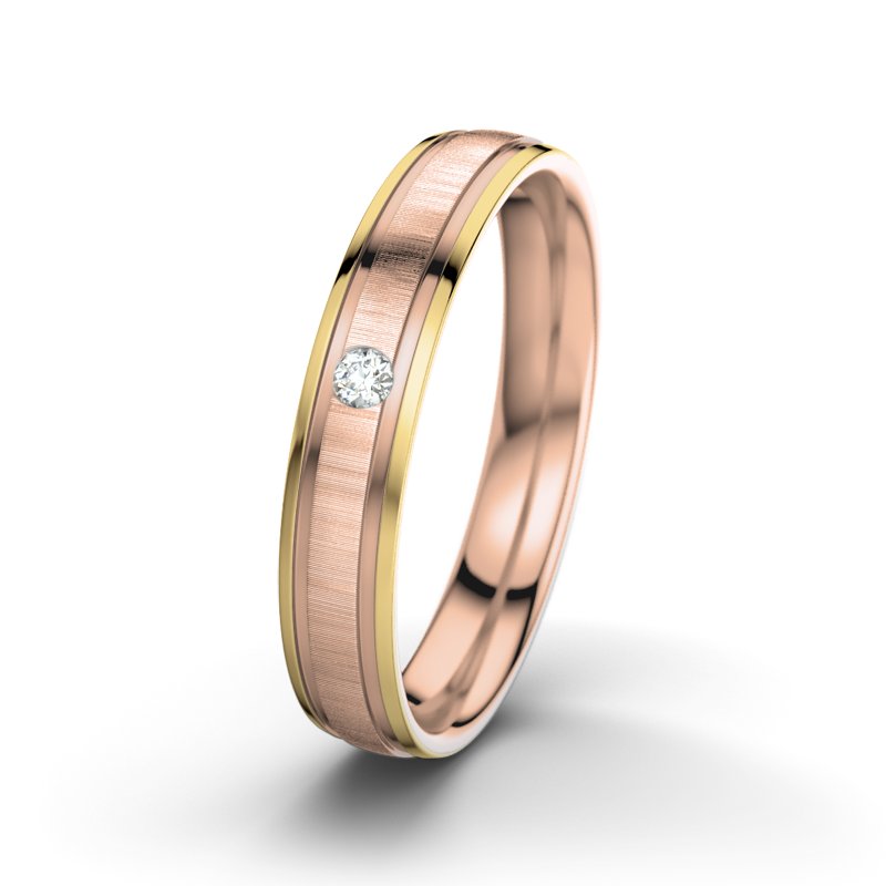 Diamantring Zeus M4, Rotgold 750 quermatt, von vorn