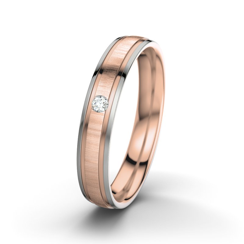Diamantring Zeus M4, Rotgold 375 quermatt, von vorn