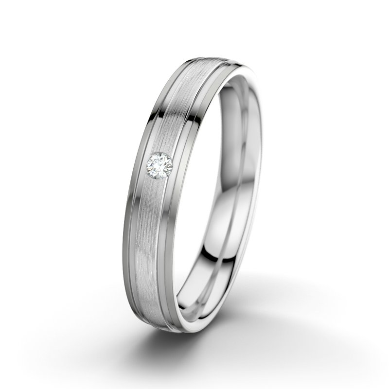 Diamantring Zeus M4, Weißgold 375 längsmatt, von vorn