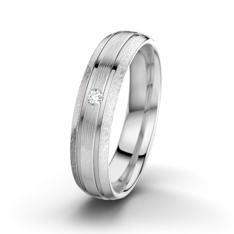 Diamantring Zeus M5, Weißgold 375 längsmatt, von vorn