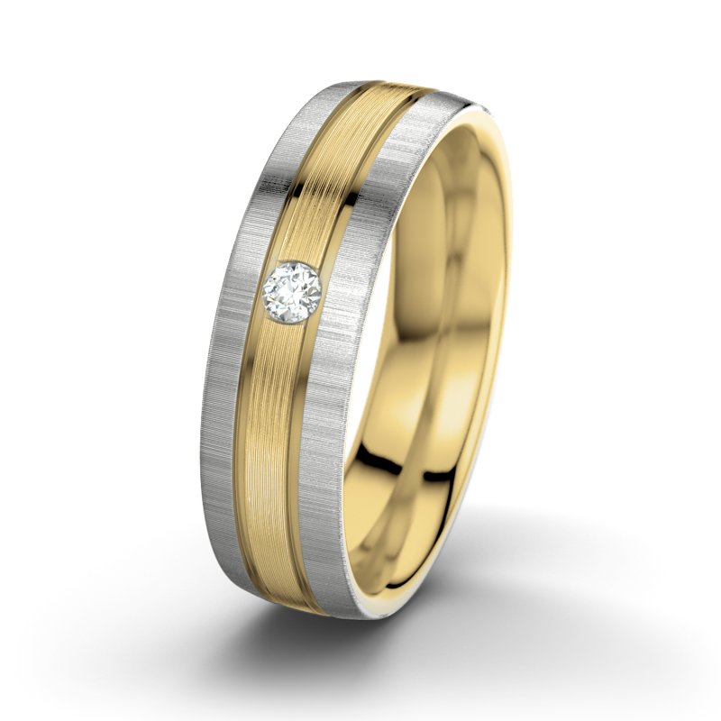Diamantring Zeus M6, Gelbgold 375 längsmatt, von vorn
