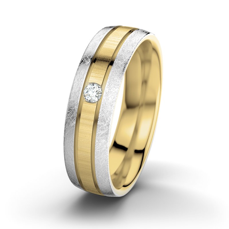 Diamantring Zeus M6, Gelbgold 585 quermatt, von vorn