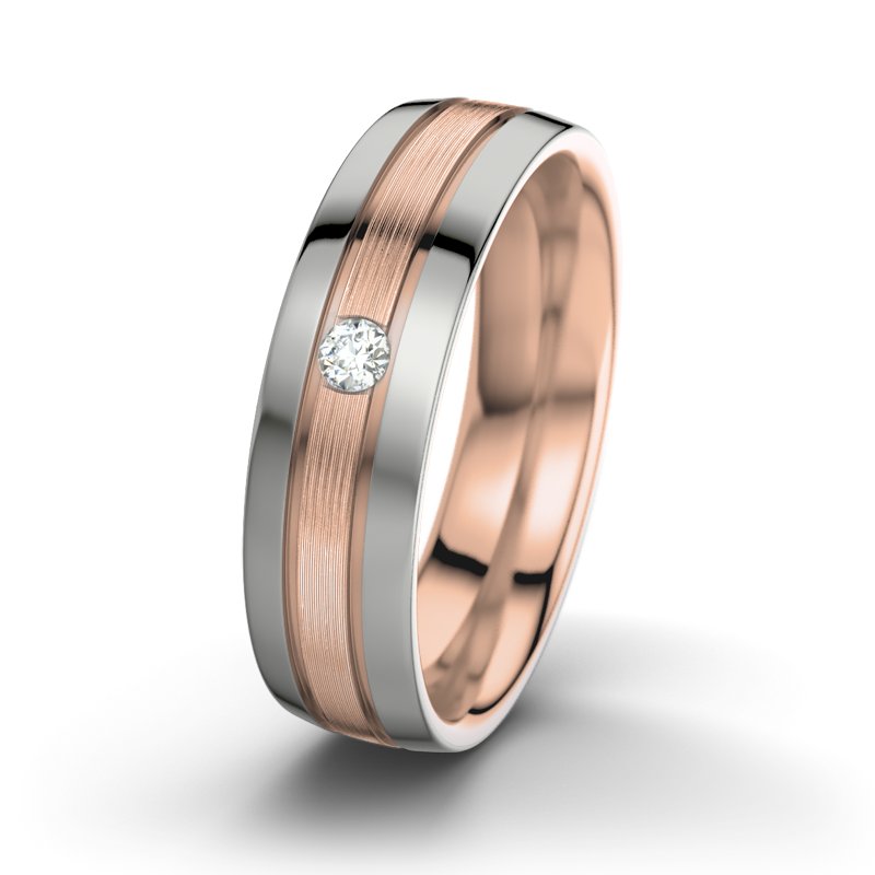 Diamantring Zeus M6, Rotgold 750 längsmatt, von vorn