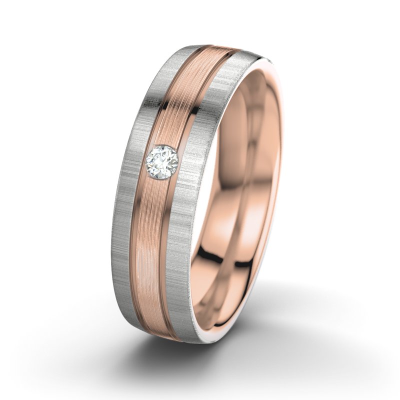 Diamantring Zeus M6, Rotgold 750 längsmatt, von vorn