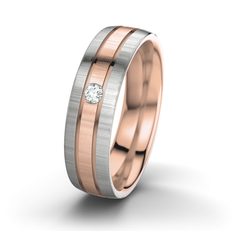 Diamantring Zeus M6, Rotgold 750 quermatt, von vorn