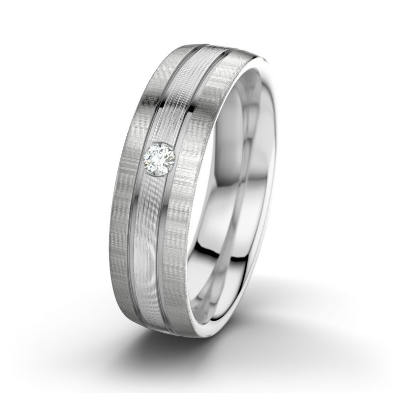 Diamantring Zeus M6, Weißgold 750 längsmatt, von vorn
