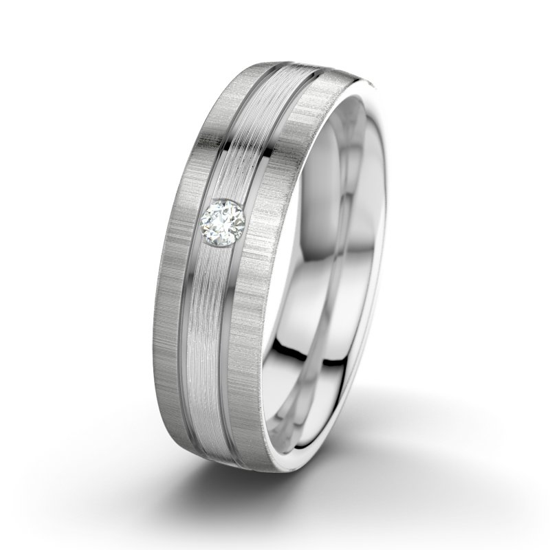 Diamantring Zeus M6, Weißgold 585 längsmatt, von vorn