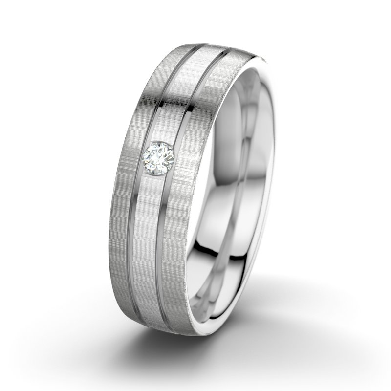 Diamantring Zeus M6, Weißgold 585 quermatt, von vorn