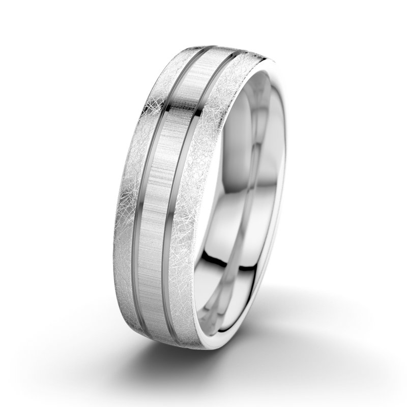 Kein Stein Weißgold quermattring Zeus M6, Weißgold 375 quermatt, von vorn